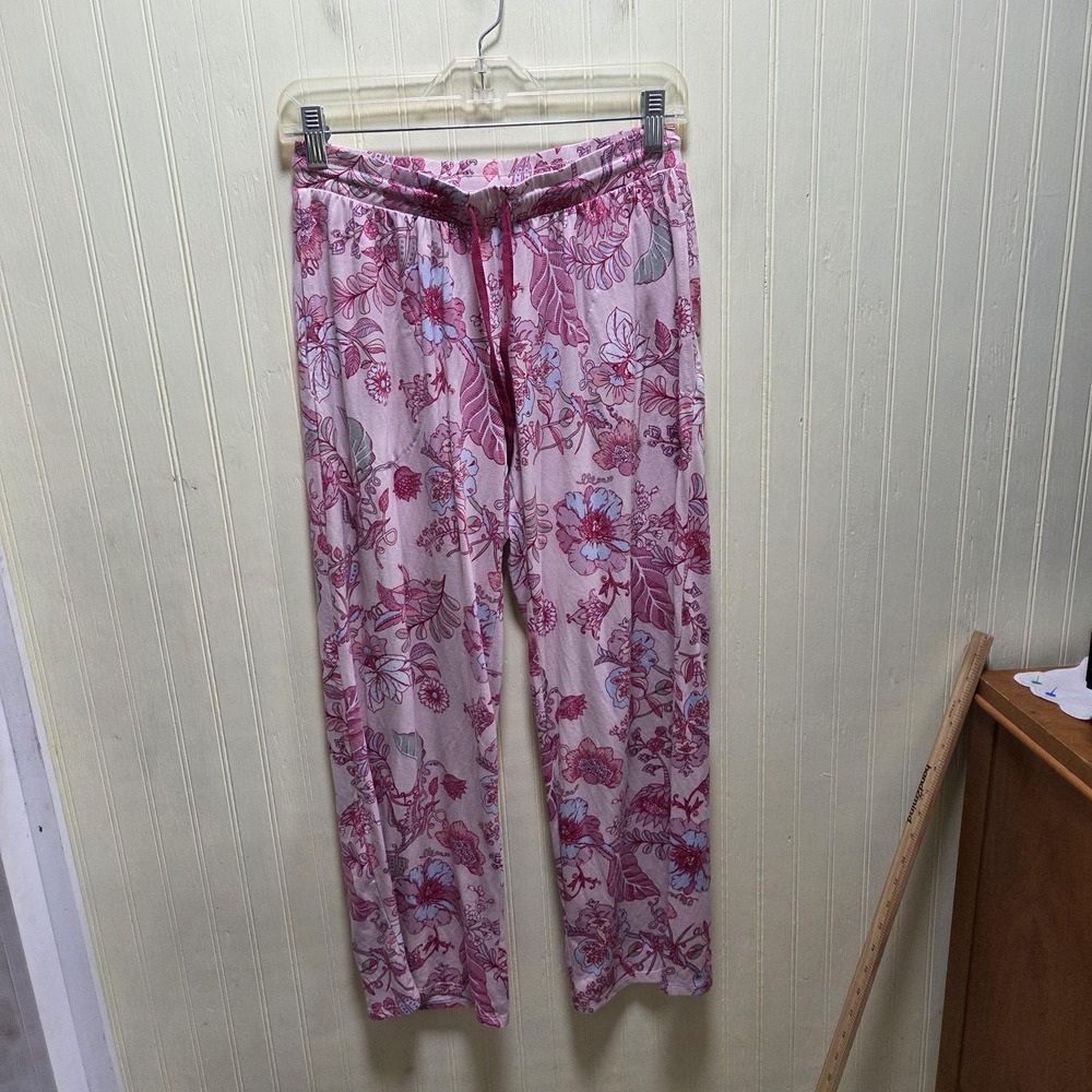 Flora By Flora Nikrooz Pajama Pants Womens Small Pink Floral Jersey Sleepwear
